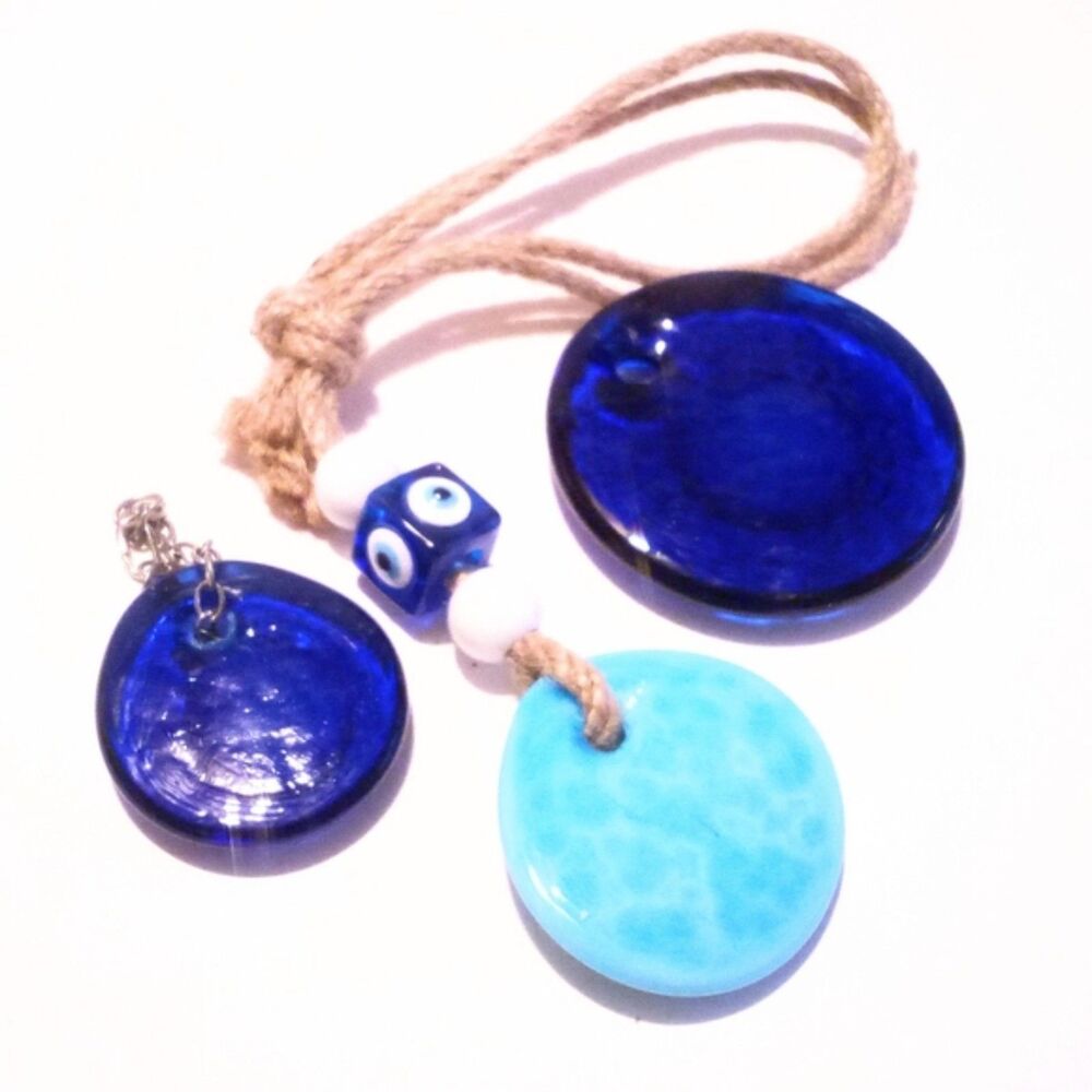 Lot of Three Glass Evil Eye Charms Pendants or Amulets - Picture 4 of 5